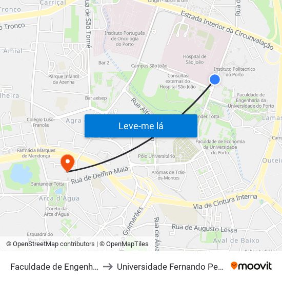 Faculdade de Engenharia to Universidade Fernando Pessoa map