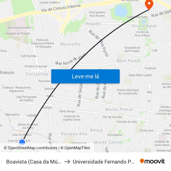 Boavista (Casa da Música) to Universidade Fernando Pessoa map