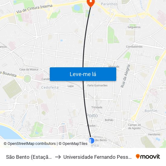 São Bento (Estação) to Universidade Fernando Pessoa map