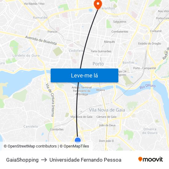 Gaiahopping to Universidade Fernando Pessoa map