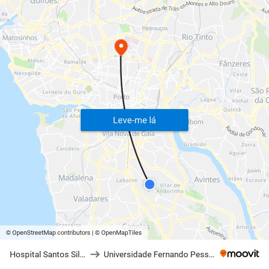 Hospital Santos Silva to Universidade Fernando Pessoa map