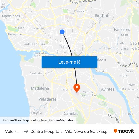 Vale Formoso to Centro Hospitalar Vila Nova de Gaia / Espinho Santos Silva - Unidade 1 map