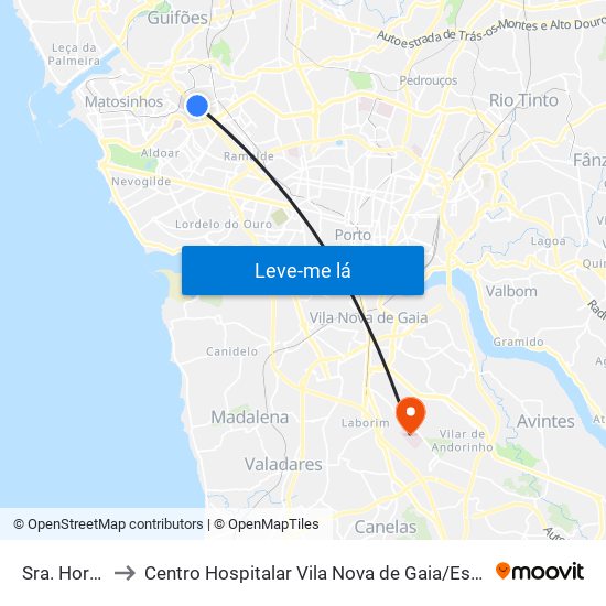 Sra. Hora (Hiper) to Centro Hospitalar Vila Nova de Gaia / Espinho Santos Silva - Unidade 1 map