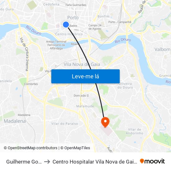 Guilherme Gomes Fernandes to Centro Hospitalar Vila Nova de Gaia / Espinho Santos Silva - Unidade 1 map