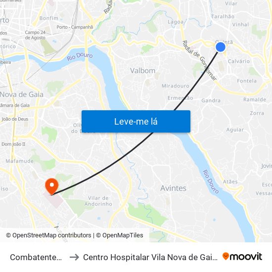 Combatentes Grande Guerra to Centro Hospitalar Vila Nova de Gaia / Espinho Santos Silva - Unidade 1 map