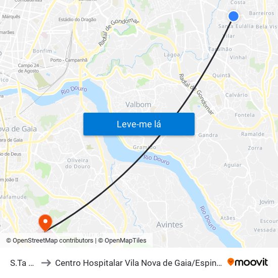 S.Ta Eulália to Centro Hospitalar Vila Nova de Gaia / Espinho Santos Silva - Unidade 1 map
