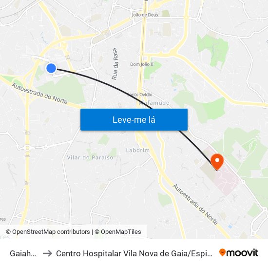 Gaiahopping to Centro Hospitalar Vila Nova de Gaia / Espinho Santos Silva - Unidade 1 map