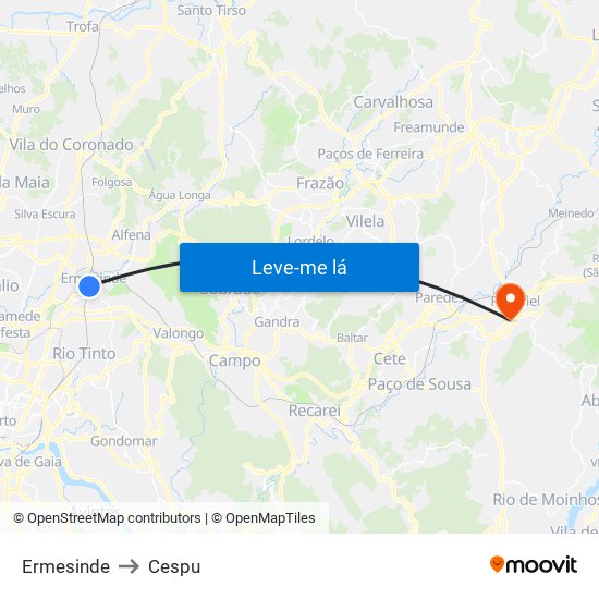 Ermesinde to Cespu map