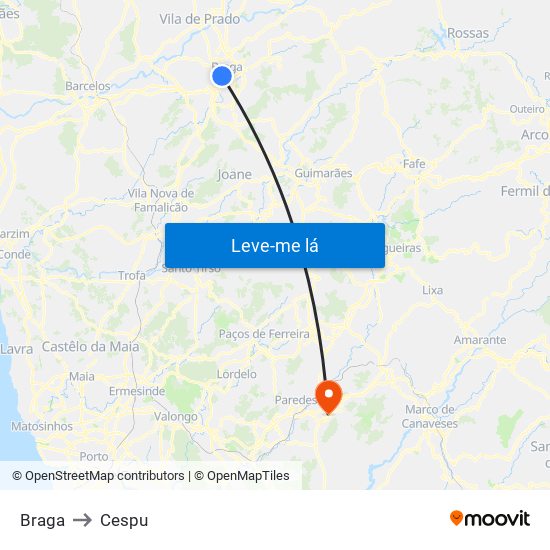 Braga to Cespu map