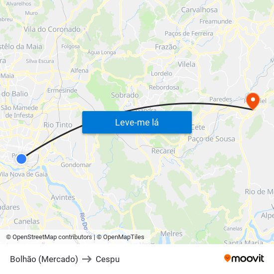 Bolhão (Mercado) to Cespu map