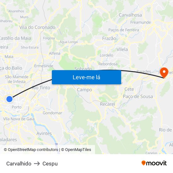 Carvalhido to Cespu map