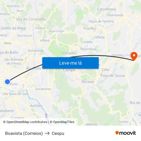 Boavista (Correios) to Cespu map