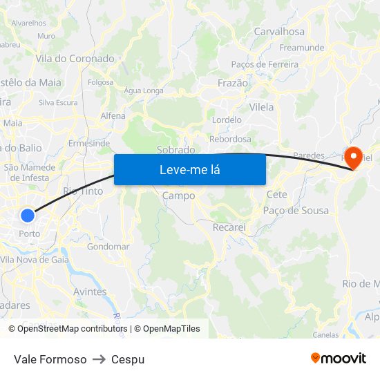 Vale Formoso to Cespu map