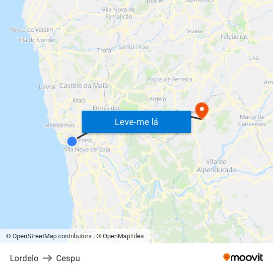 Lordelo to Cespu map