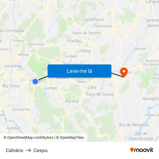 Calvário to Cespu map