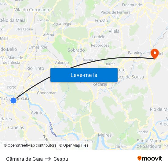 Câmara de Gaia to Cespu map