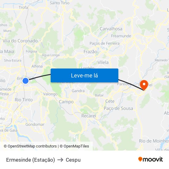 Ermesinde (Estação) to Cespu map