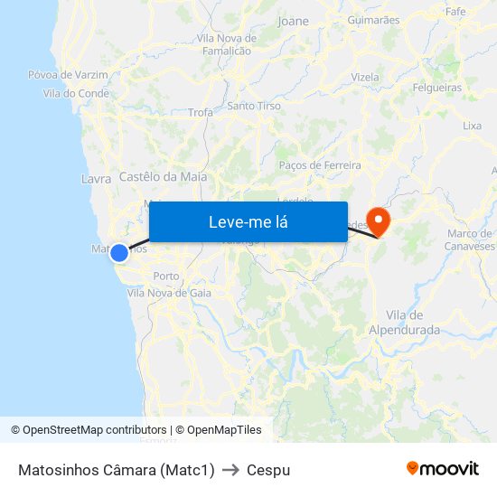Matosinhos Câmara (Matc1) to Cespu map