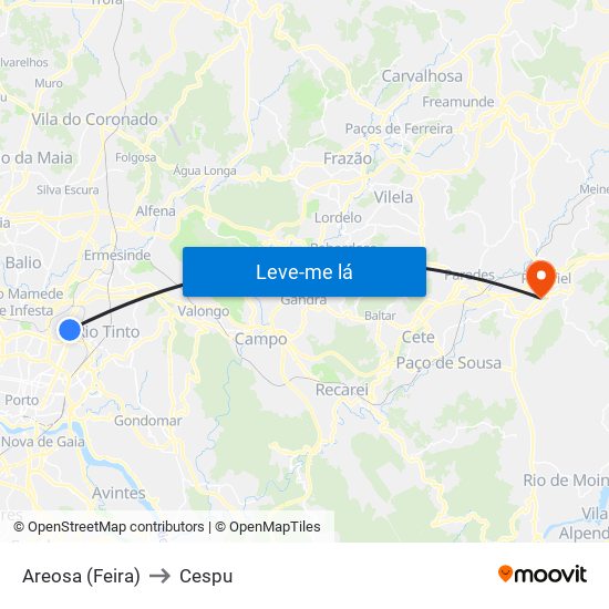 Areosa (Feira) to Cespu map