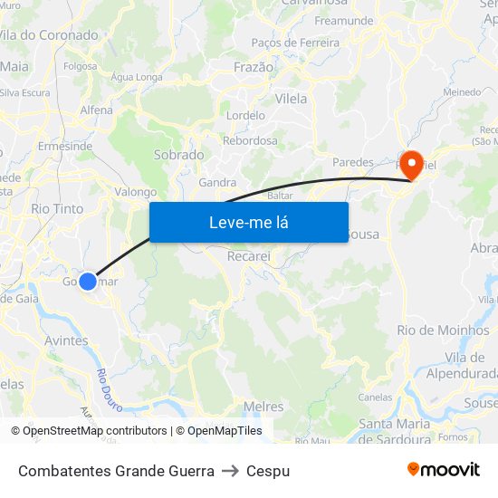 Combatentes Grande Guerra to Cespu map