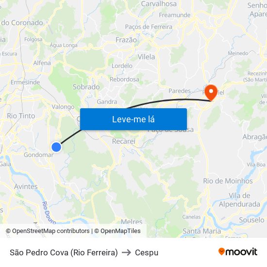 São Pedro Cova (Rio Ferreira) to Cespu map