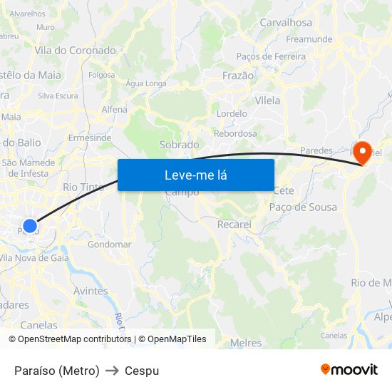 Paraíso (Metro) to Cespu map