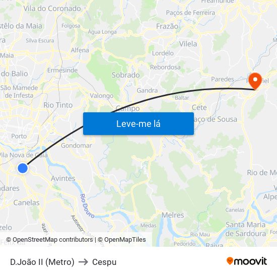 D.João II (Metro) to Cespu map