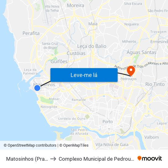 Matosinhos (Praia) to Complexo Municipal de Pedrouços map