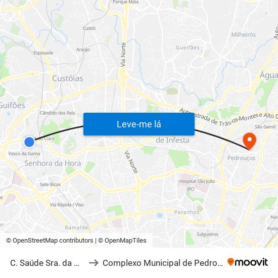 C. Saúde Sra. da Hora to Complexo Municipal de Pedrouços map