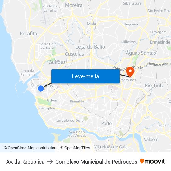 Av. da República to Complexo Municipal de Pedrouços map