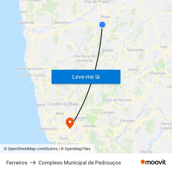 Ferreiros to Complexo Municipal de Pedrouços map