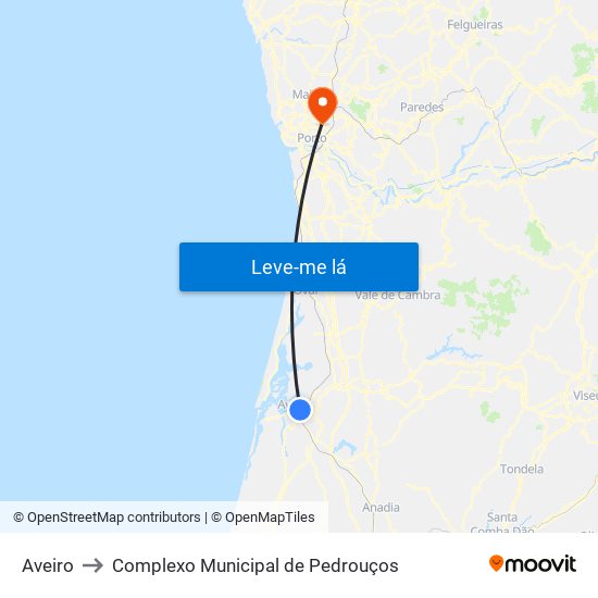 Aveiro to Complexo Municipal de Pedrouços map
