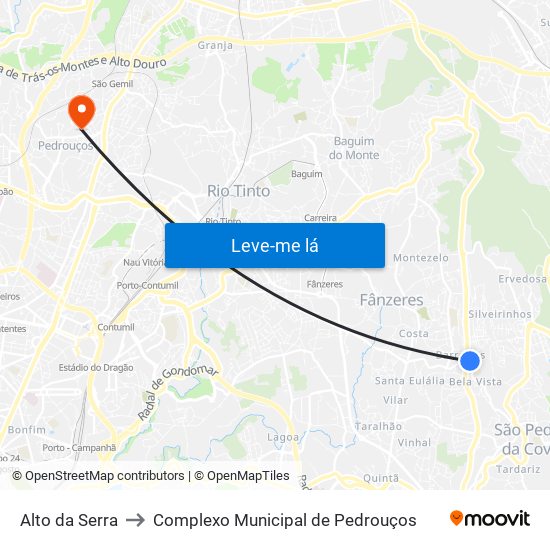 Alto da Serra to Complexo Municipal de Pedrouços map