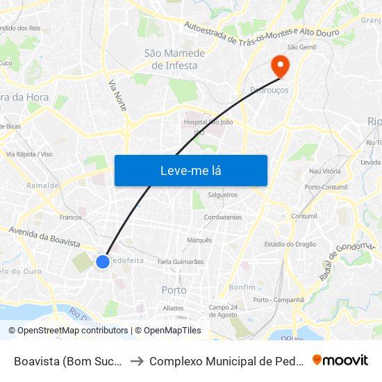 Boavista (Bom Sucesso) to Complexo Municipal de Pedrouços map