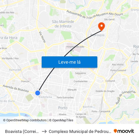 Boavista (Correios) to Complexo Municipal de Pedrouços map