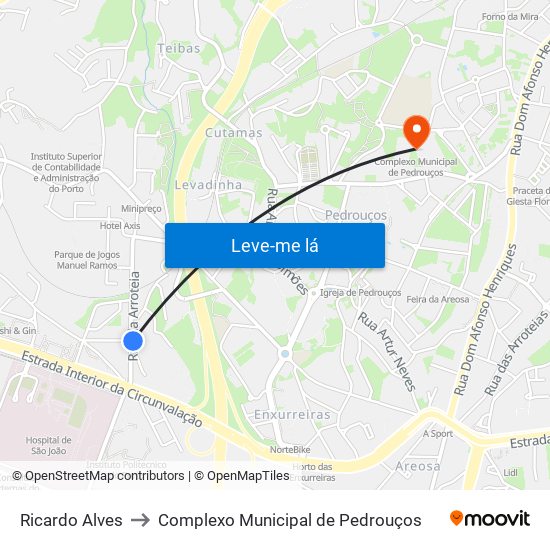 Ricardo Alves to Complexo Municipal de Pedrouços map