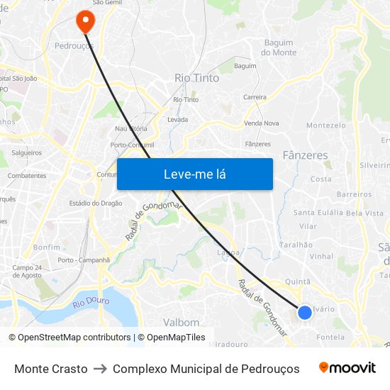 Monte Crasto to Complexo Municipal de Pedrouços map