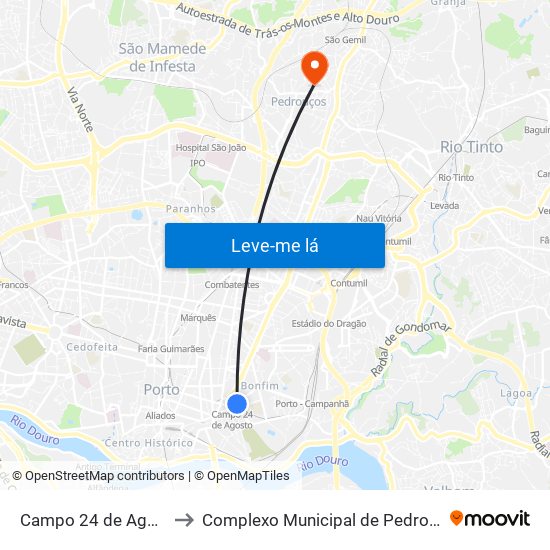 Campo 24 de Agosto to Complexo Municipal de Pedrouços map