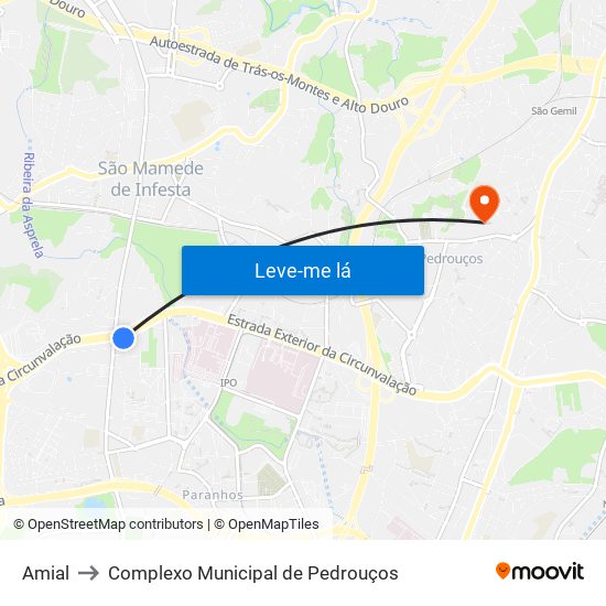 Amial to Complexo Municipal de Pedrouços map
