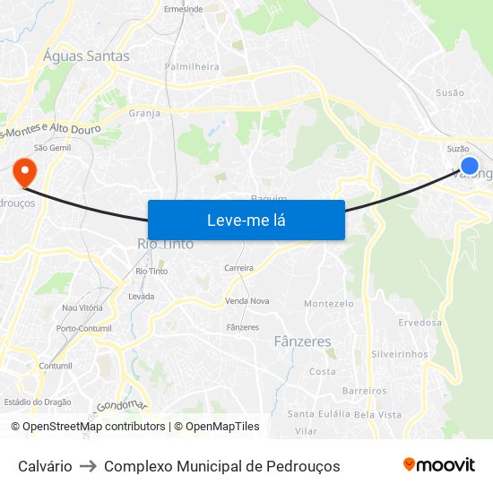 Calvário to Complexo Municipal de Pedrouços map