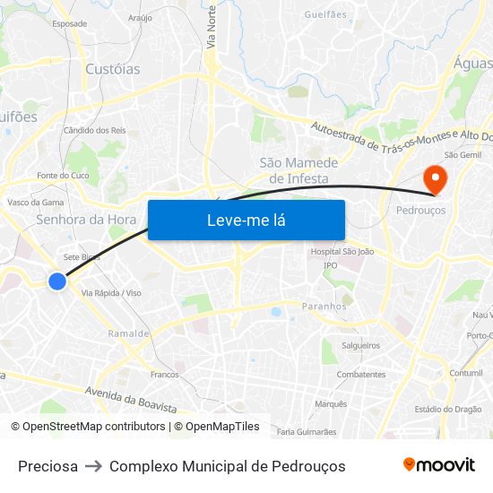 Preciosa to Complexo Municipal de Pedrouços map