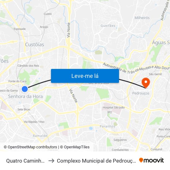 Quatro Caminhos to Complexo Municipal de Pedrouços map