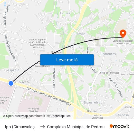 Ipo (Circunvalação) to Complexo Municipal de Pedrouços map