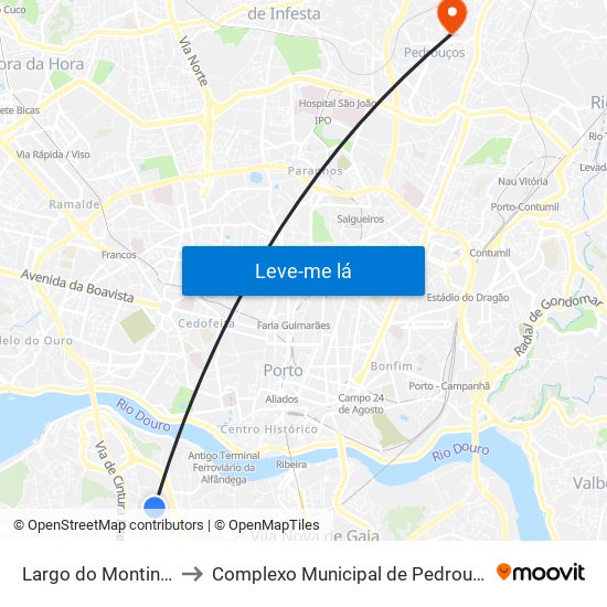 Largo do Montinho to Complexo Municipal de Pedrouços map