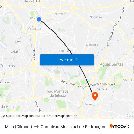 Maia (Câmara) to Complexo Municipal de Pedrouços map