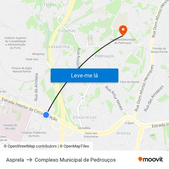 Asprela to Complexo Municipal de Pedrouços map