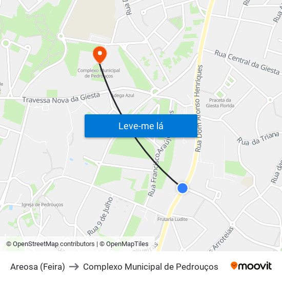 Areosa (Feira) to Complexo Municipal de Pedrouços map