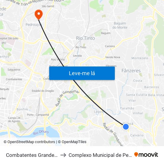 Combatentes Grande Guerra to Complexo Municipal de Pedrouços map