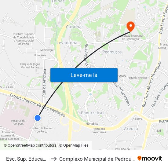 Esc. Sup. Educação to Complexo Municipal de Pedrouços map