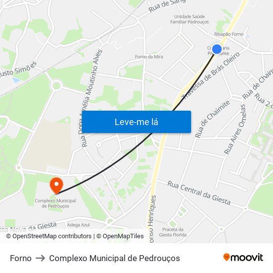Forno to Complexo Municipal de Pedrouços map